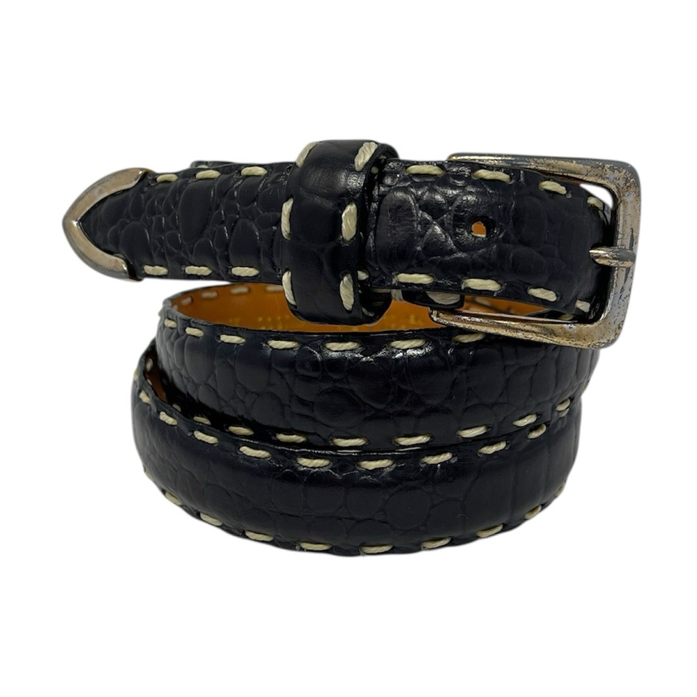 Kenneth Cole Reptile print calfskin leather top-stitched belt